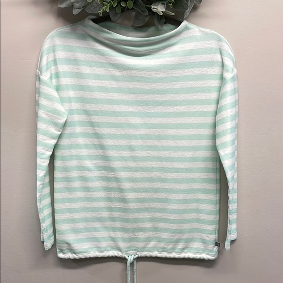 NWT T by Talbots Mint Green White Striped Mockneck Pullover Drawstring Hem XS - Picture 2 of 16